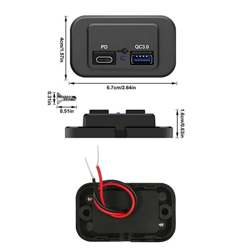 Y&D 12V/24V Dual USB-C Car Charger, 48W (18W QC3.0 + 30W PD3.0), Fast Charging Automobile Adapter, 3.1A Quick Charge Bus Socket, Industrial Use - Image 4